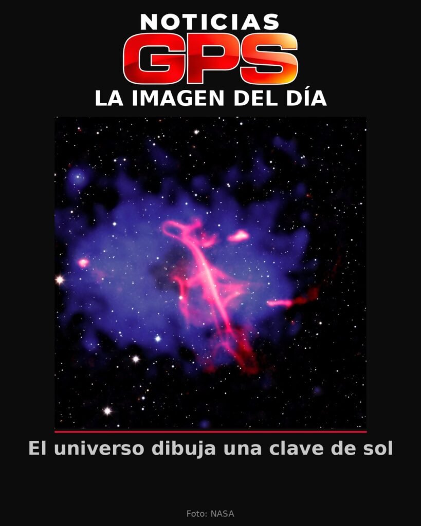 La estela de ondas de radio con forma de clave de sol, captada por el telescopio Chandra de la NASA. (Foto: NASA)